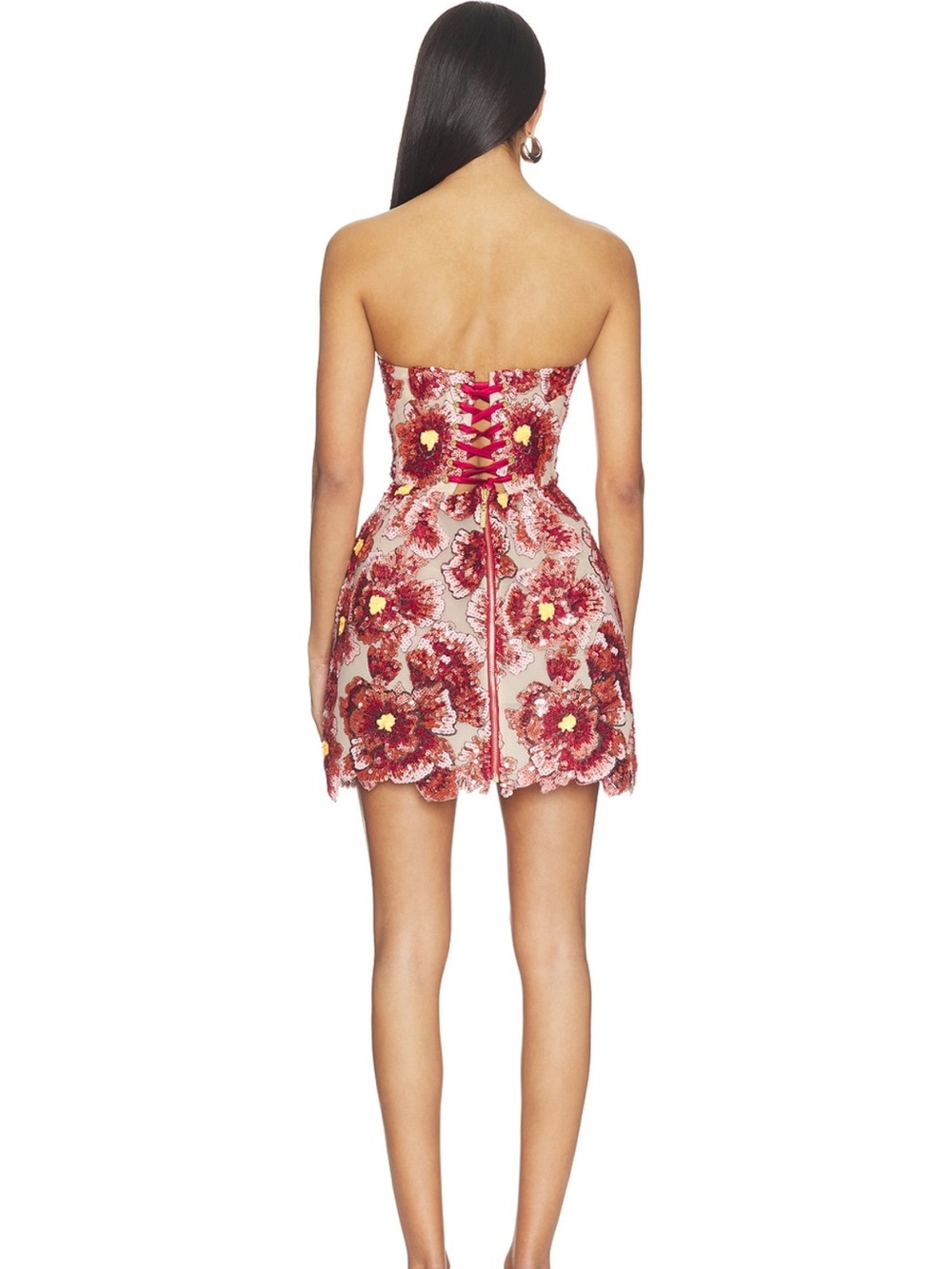 Bronx and Banco Pink Strapless Floral Sequin Mini Dress - Picture 2 of 3